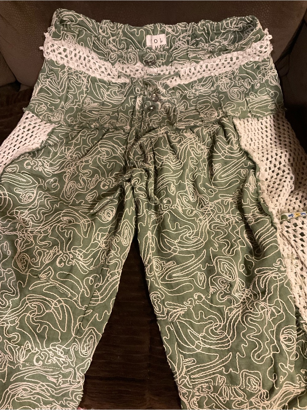 POL Green Paisley-Print Crochet-Trim Wide-Leg Pants - Picture 7 of 7